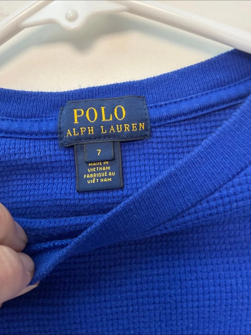 Polo by Ralph Lauren Royal Blue Long-Sleeve Waffle Knit Tee with Red Pony